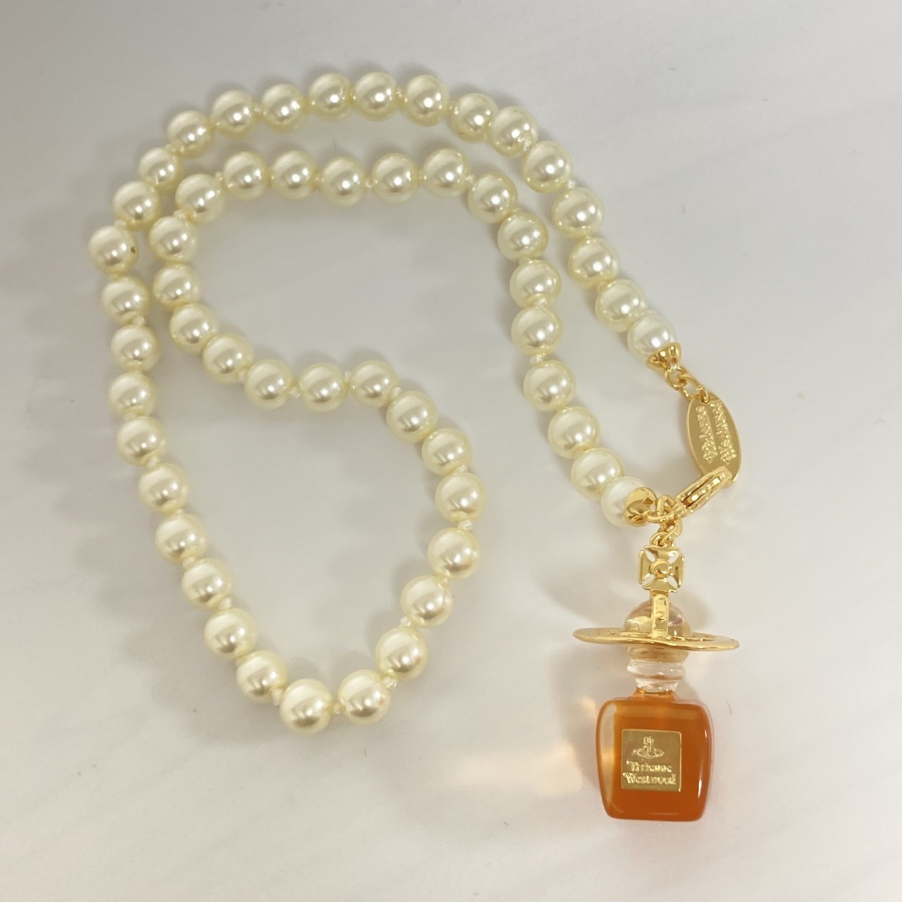 Vivienne Westwood Necklace Pearl Perfume Bottle Choker Gold Orange NO BOX