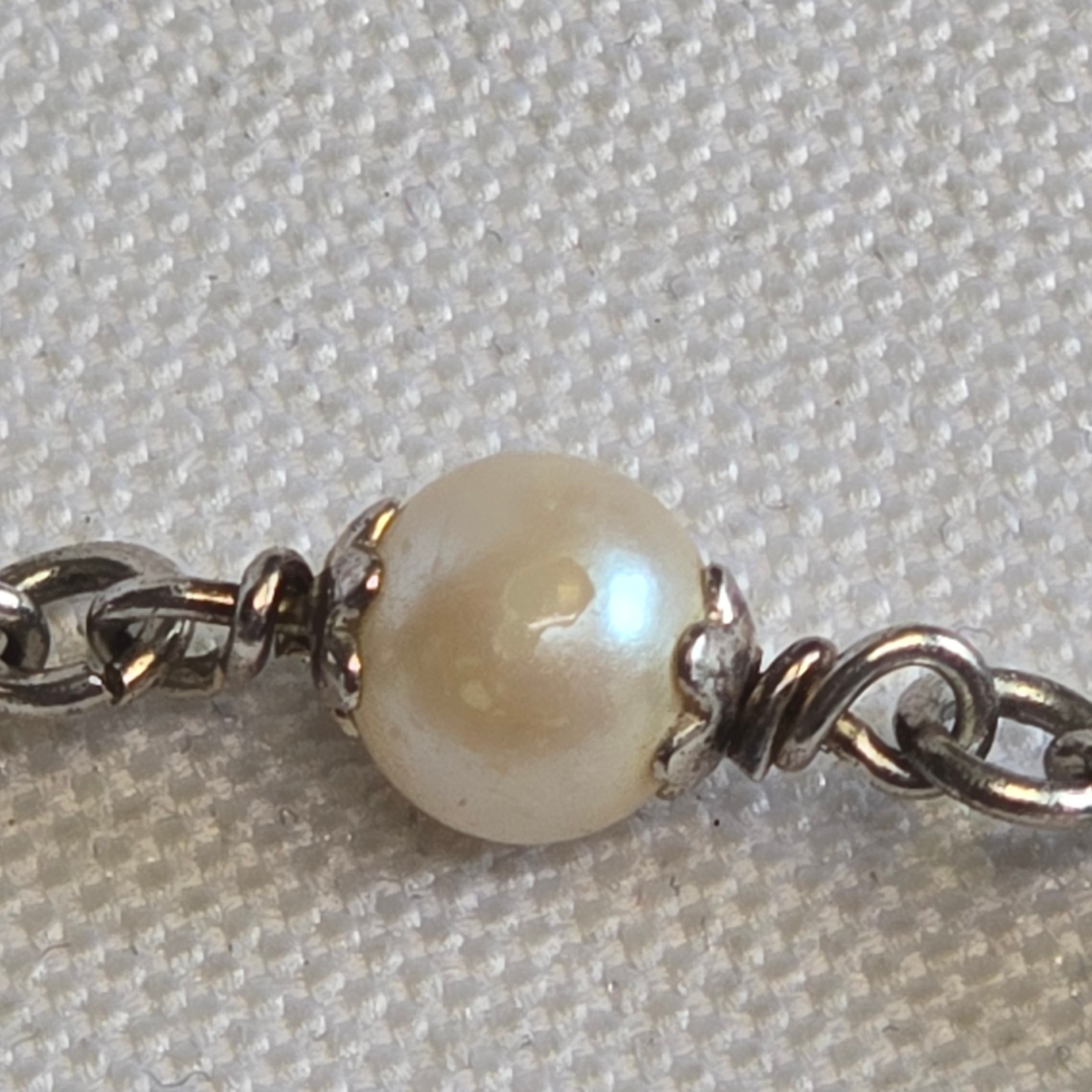 Sterling Silver Bracelet 7.36g Jewelry 7.5″ Faux Pearls & Green Stones *READ*