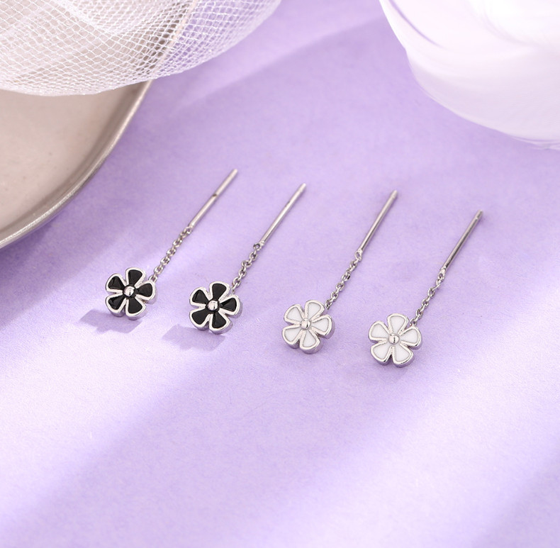 Sterling Silver Plated Enamel Daisy Pull Through Stud Earrings 30mm S3