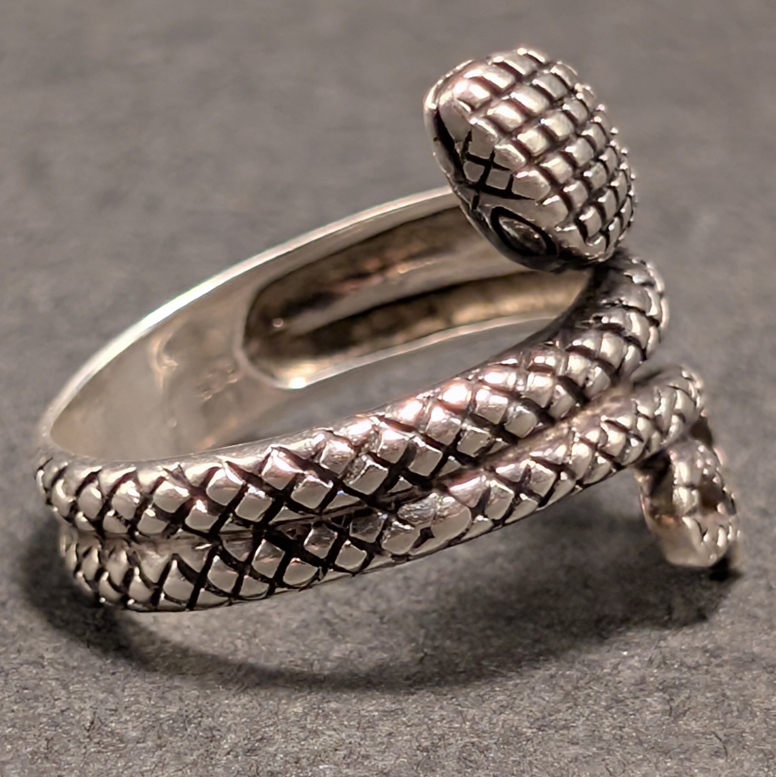 Sterling 925 Coiled Snake Ring Sz 6.75 Goth Wrapped Serpent Textured Design