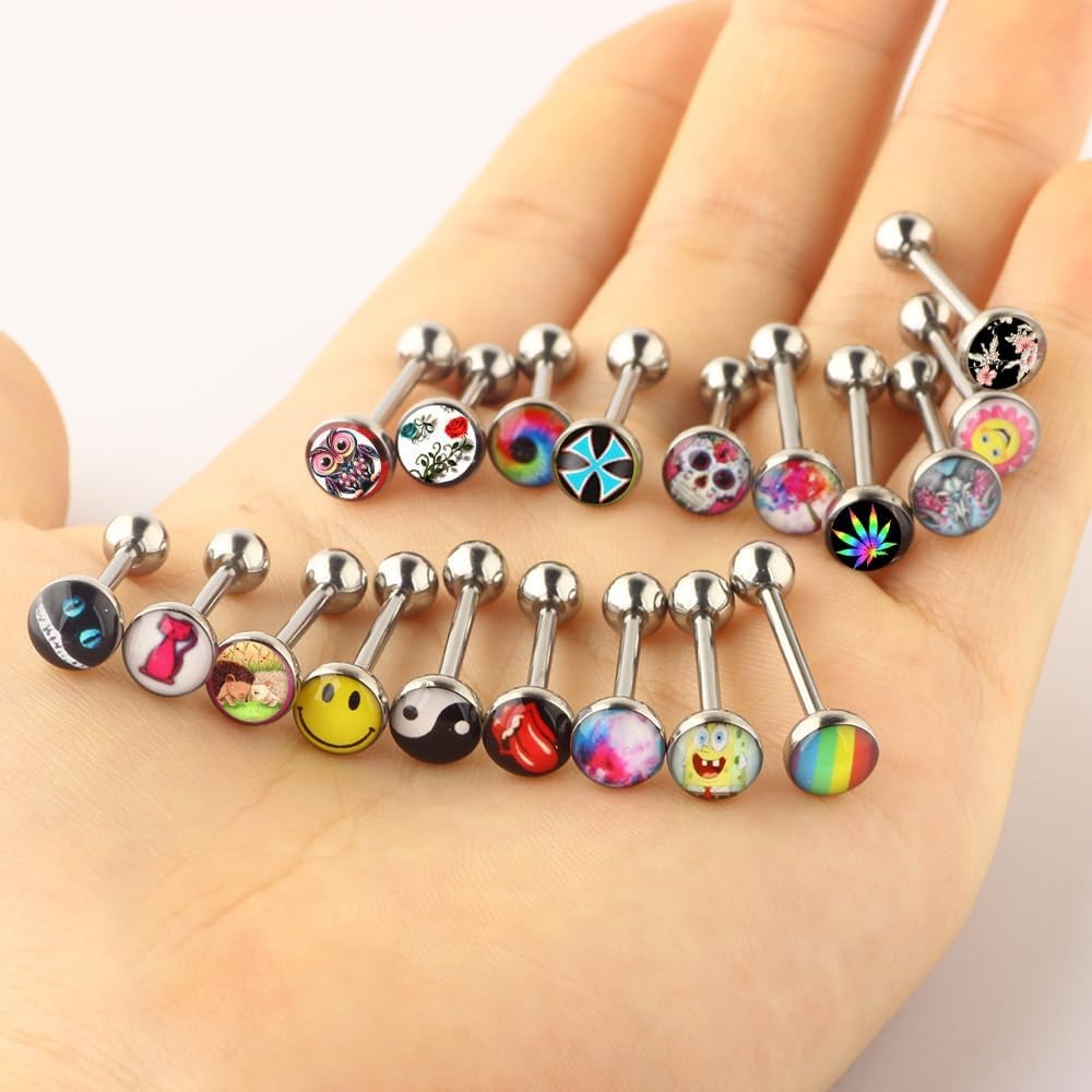 14G Surgical Steel Tongue Rings Barbell Piercing 5/8″ 16mm