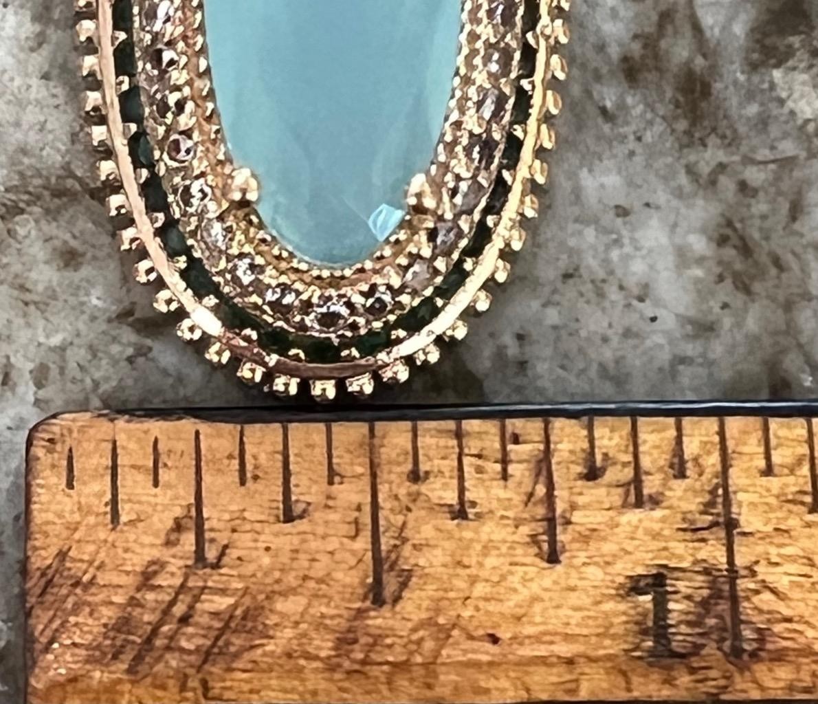 REAL Milky Aquamarine 14K Gold on SOLID 925 White Sapphire Victorian Rev Oblong