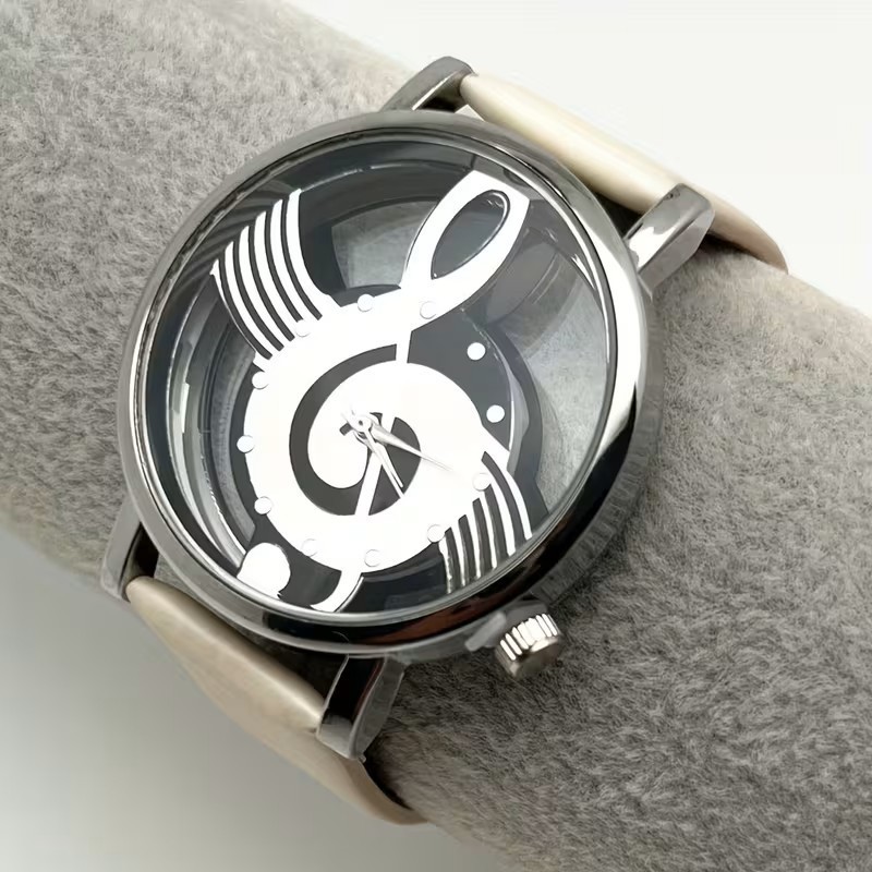 Music Note White Watch Treble Clef Dial Quartz Wristwatch Fashion Gift Unisex