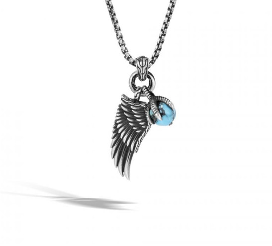 John Hardy Legends Eagle Wing in Silver with Turquoise & Pyrite – Pendant Only