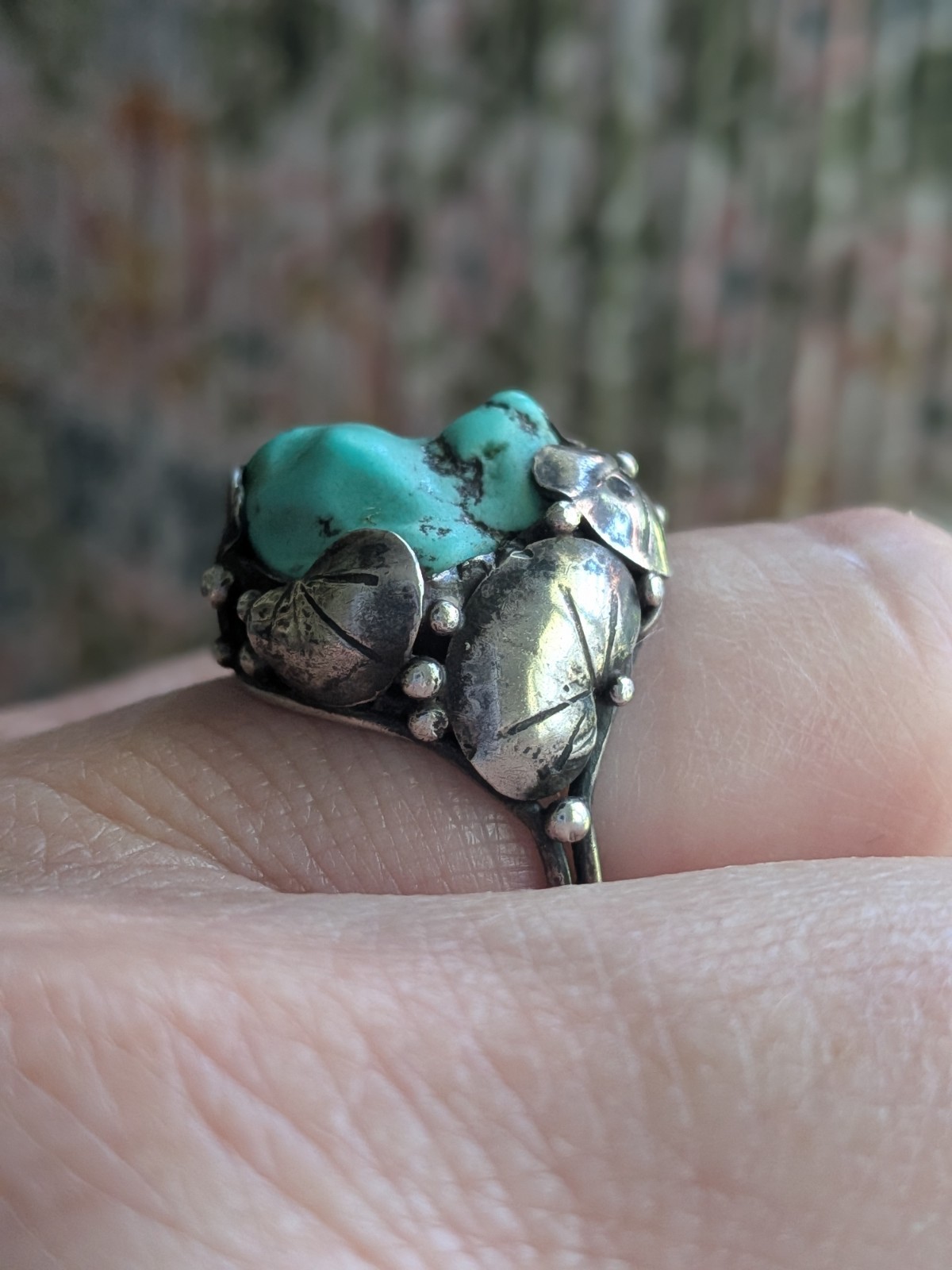 Vintage Mary Gage Turquoise & Sterling Ring- Lily Pad Motif