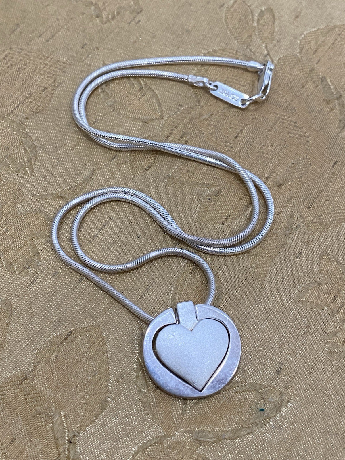 Esprit 925 Sterling Silver Designer Snake Rope Chain Heart Pendant Necklace 16”