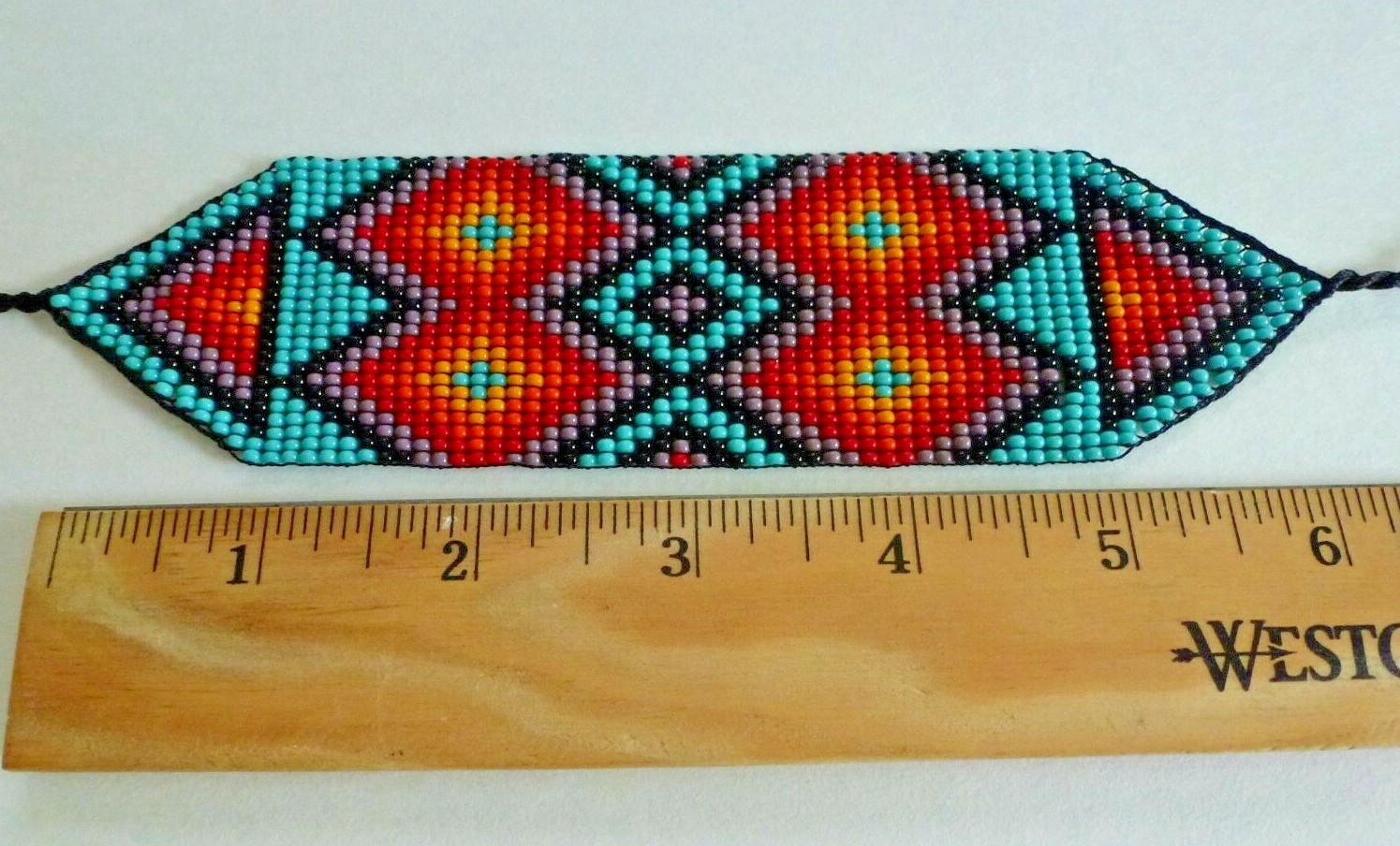 Artisan Handcrafted Turquoise Red Yellow Black Bead Bracelet 7″ Gift