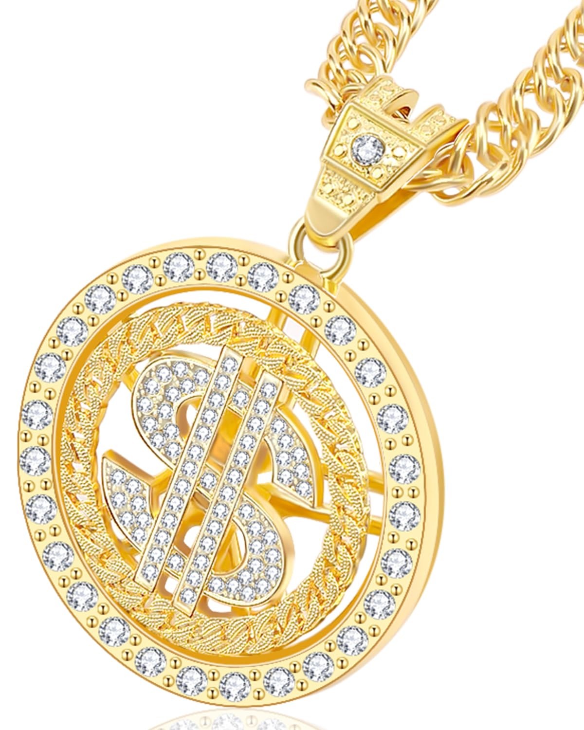 PinCute 18K Gold Plated Dollar Chain Necklace, Fake 28 inch,