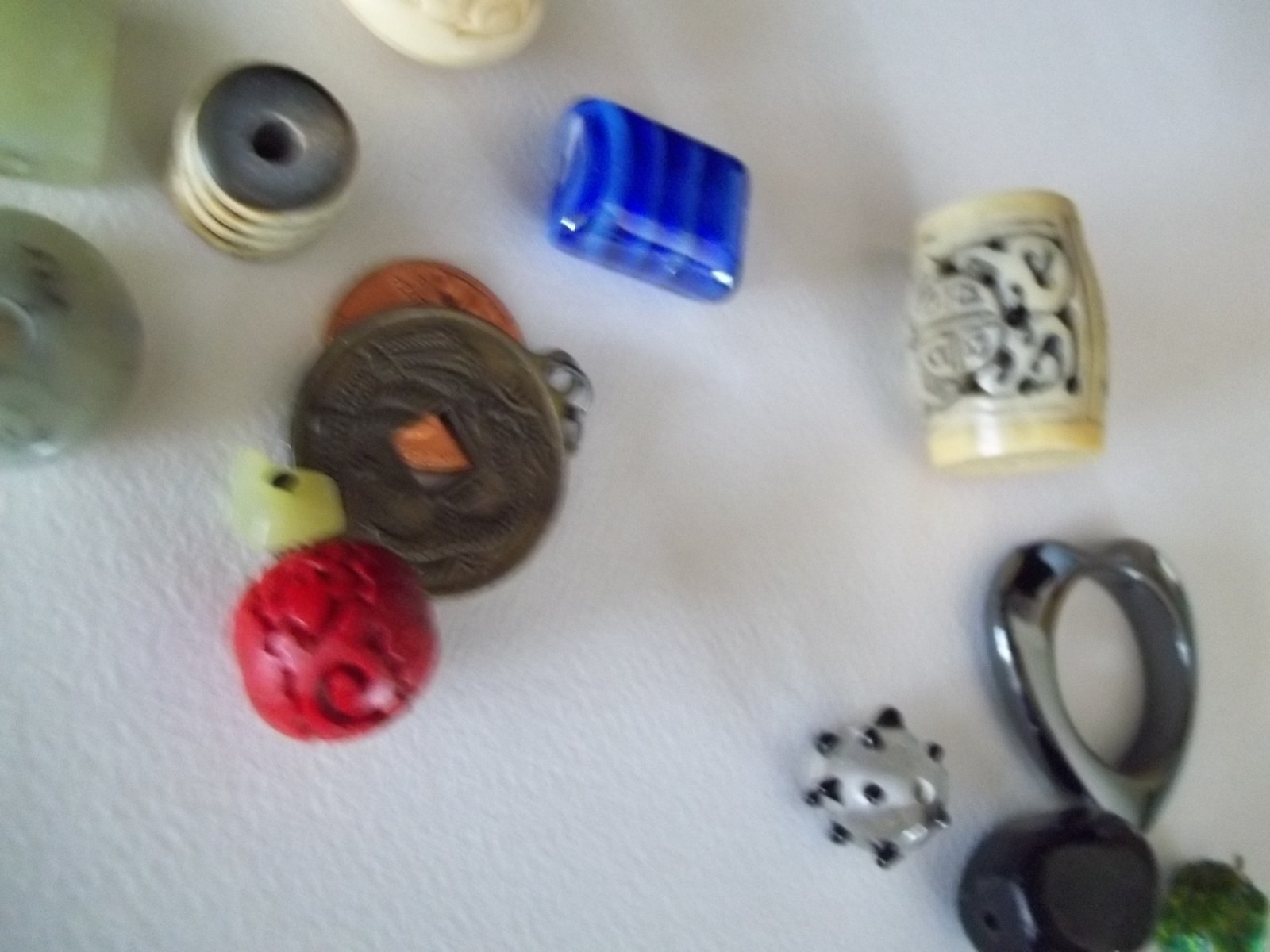 Asian style bead lot carved resin jade look glass craft beads ojime style