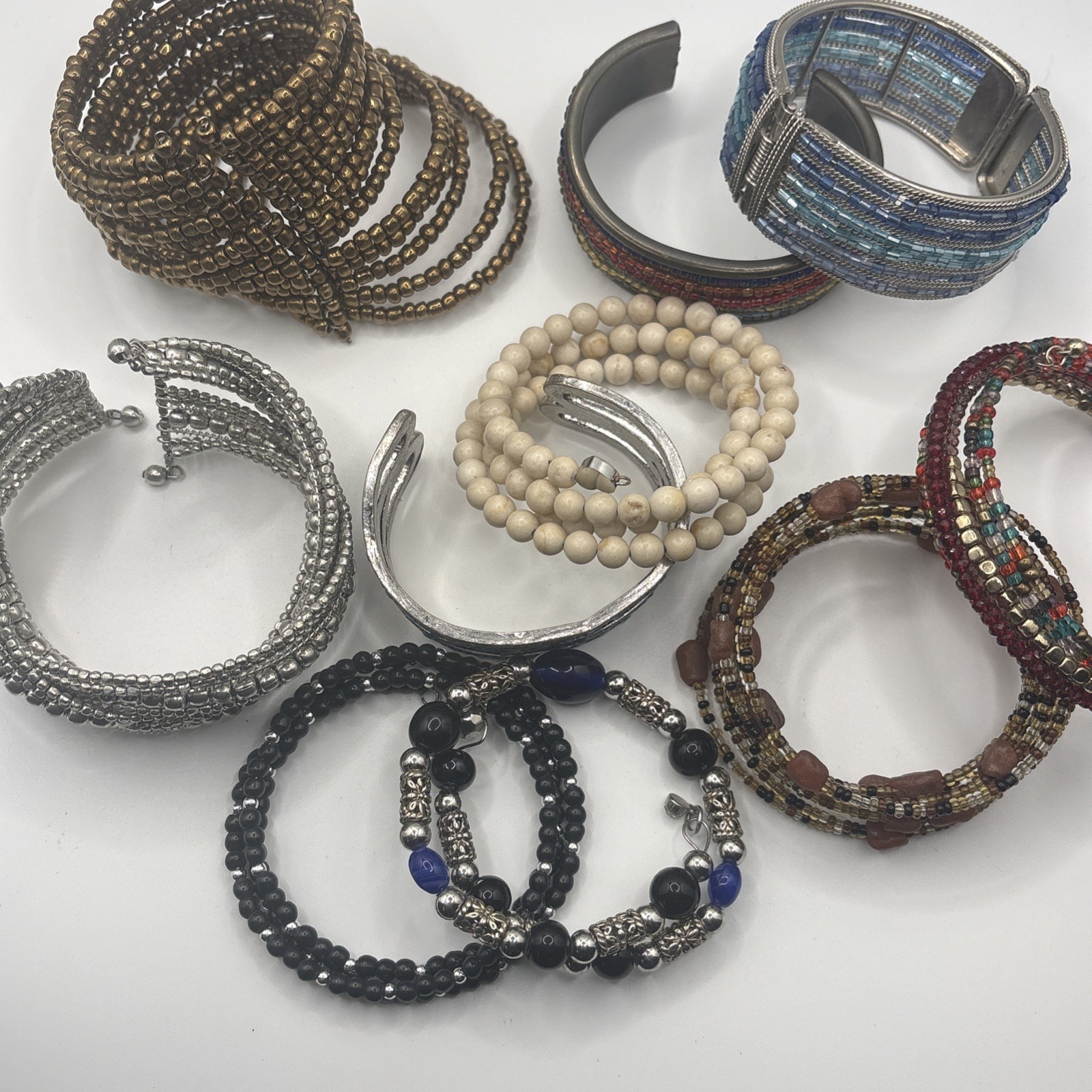 Lot Of Beaded Boho Bracelets Wrap Around And Cuff Styles