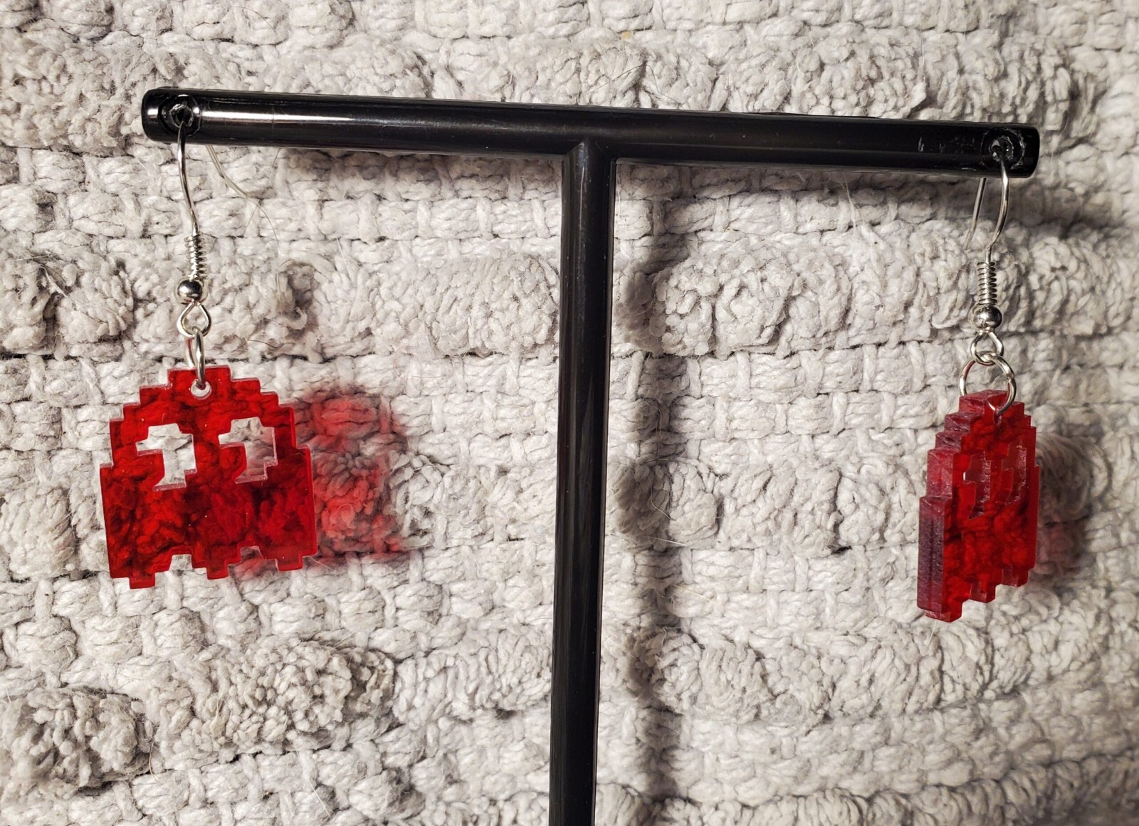Otis P. Vintage Inspired Retro Translucent Red Pac Man Ghost Dangle Earrings