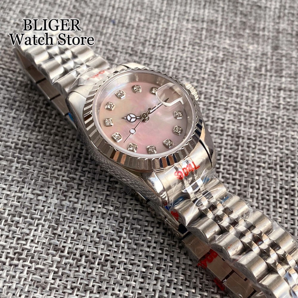 Pink Shell Dial 26mm Diamond Marker 21 Jewelry NH05 Automatic Women Ladies Watch