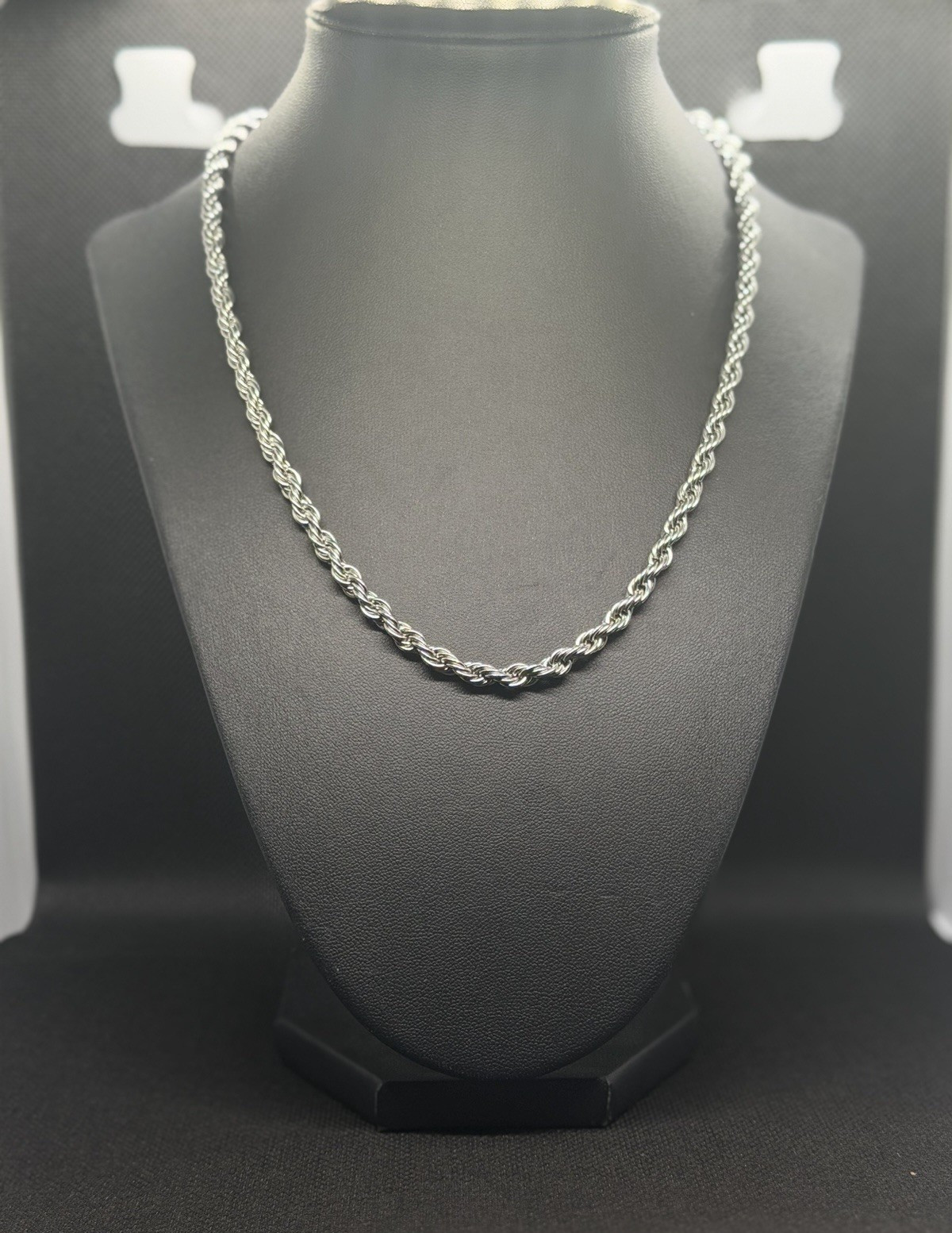 Silver Tone 5MM Rope Chain Necklace, Lobster Clasp, No Stone