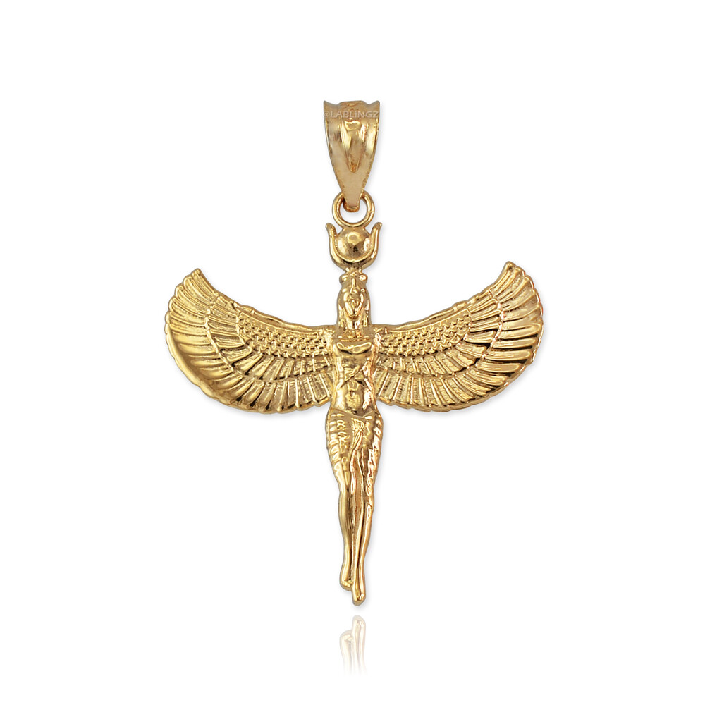 Yellow Gold Isis Egyptian Goddess Pendant Necklace 10k/14k