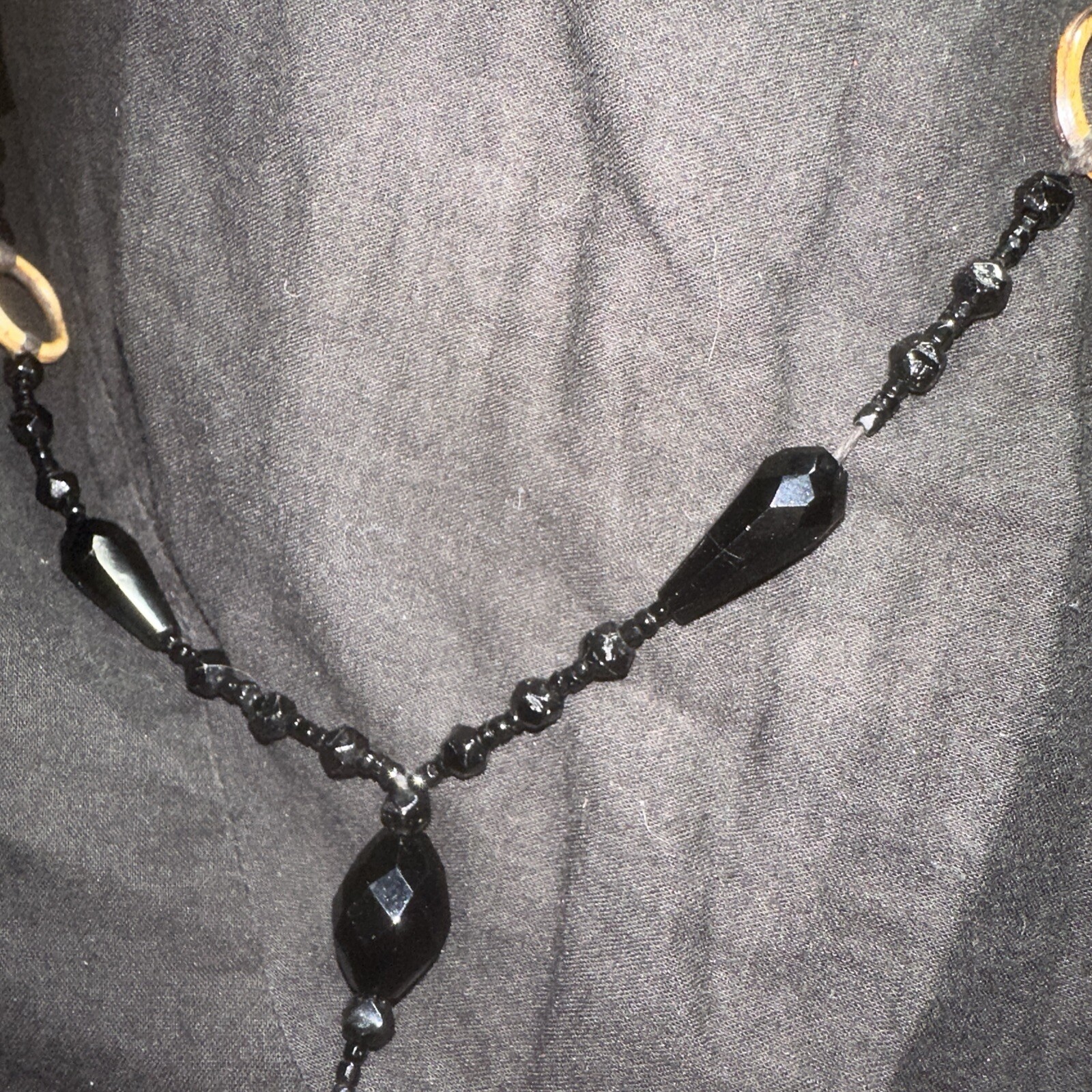 Women’s Black Beaded Mourning Sautoir Opera Length Necklace Jet Crepe Satin Anti