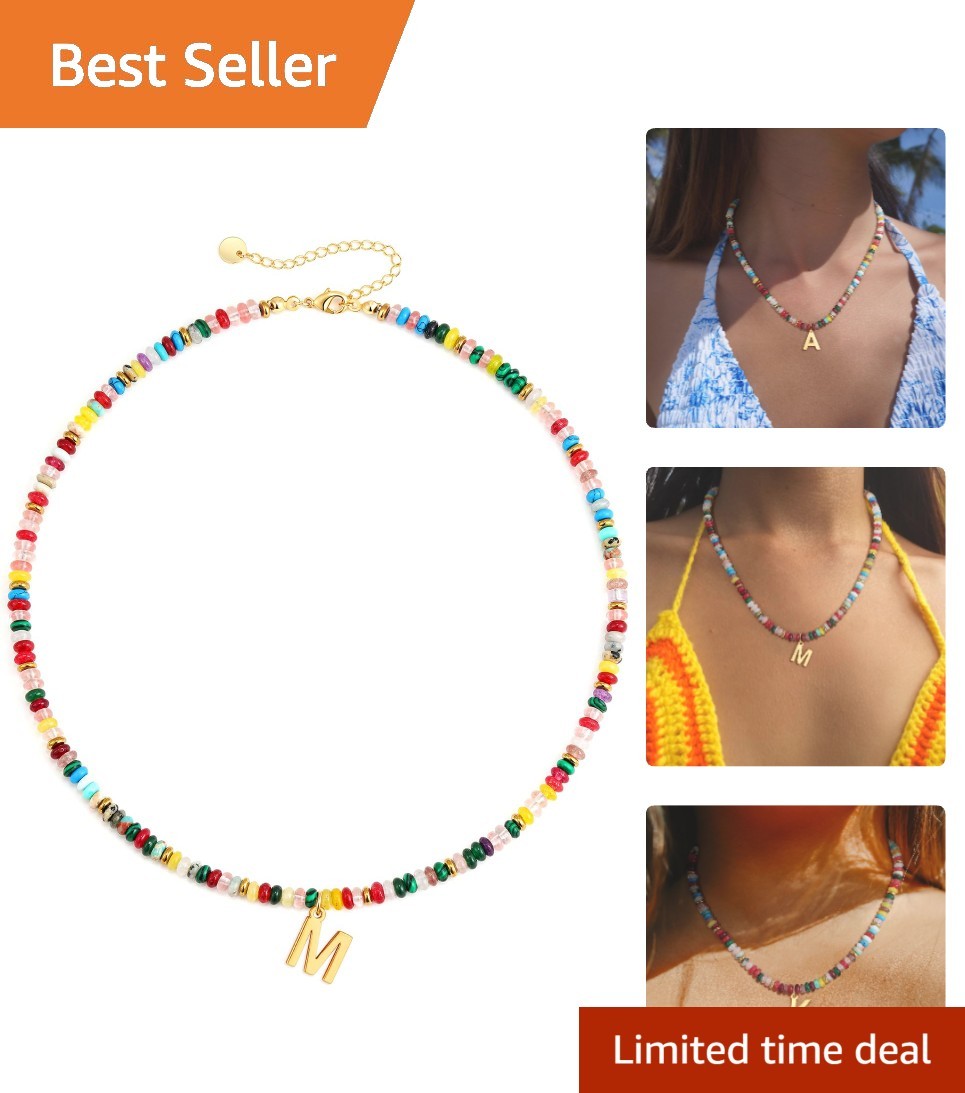 Handcrafted Rainbow Bead Initial Necklace – Personalized Summer Accessory