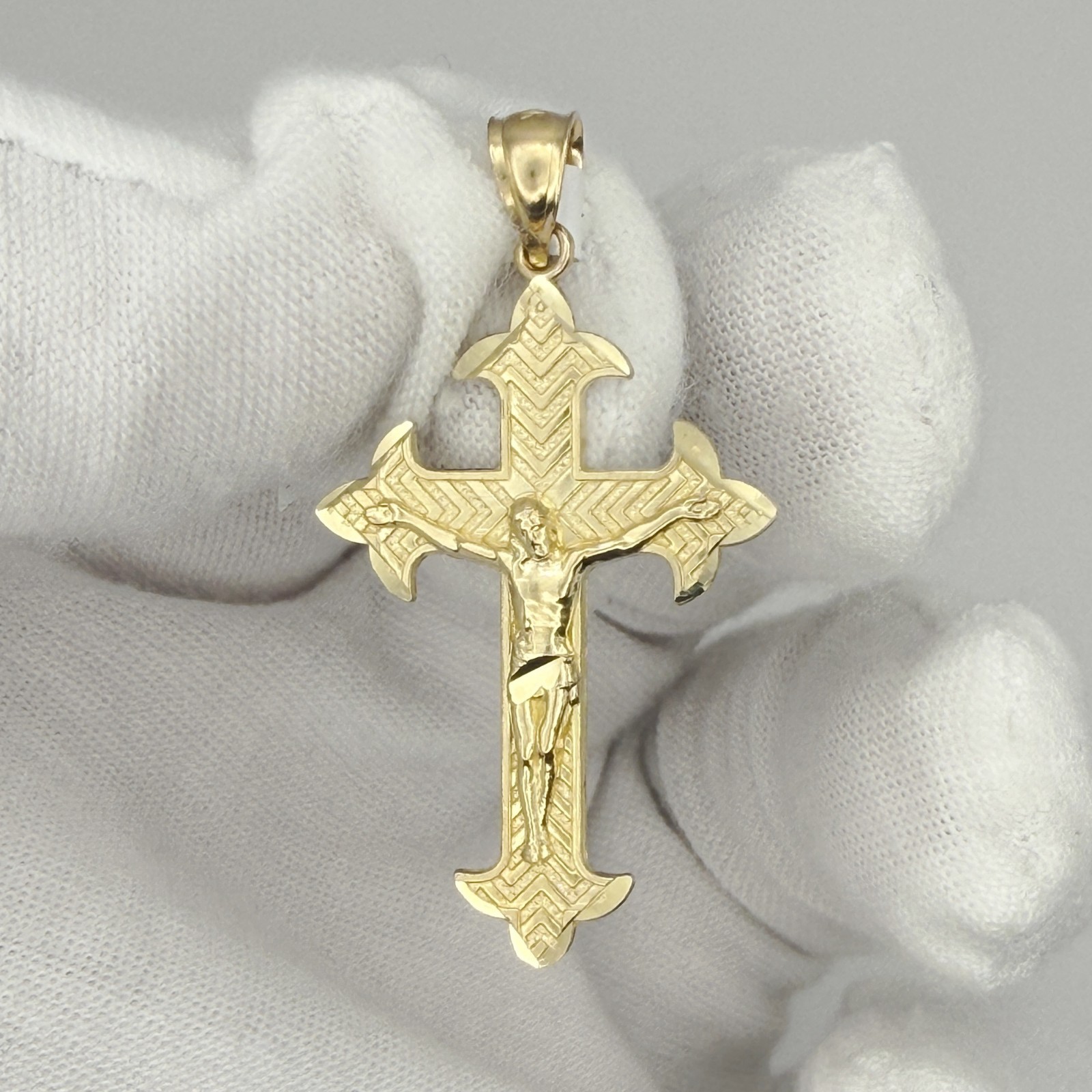 10k Yellow Gold Shiny Unisex Cross Crucifix Religious Charm Pendant Jewelry Gift