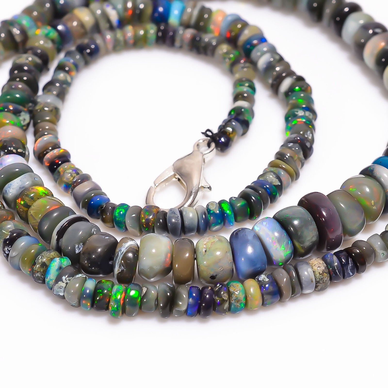 Natural Black Ethiopian Opal Rondelle Smooth Beads 3X2 6X4mm Necklace 17″ A-5330