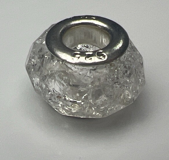 925 Sterling Silver Retro Slide Charm Murano Glass Bubble Bead Cracked Ice Clear