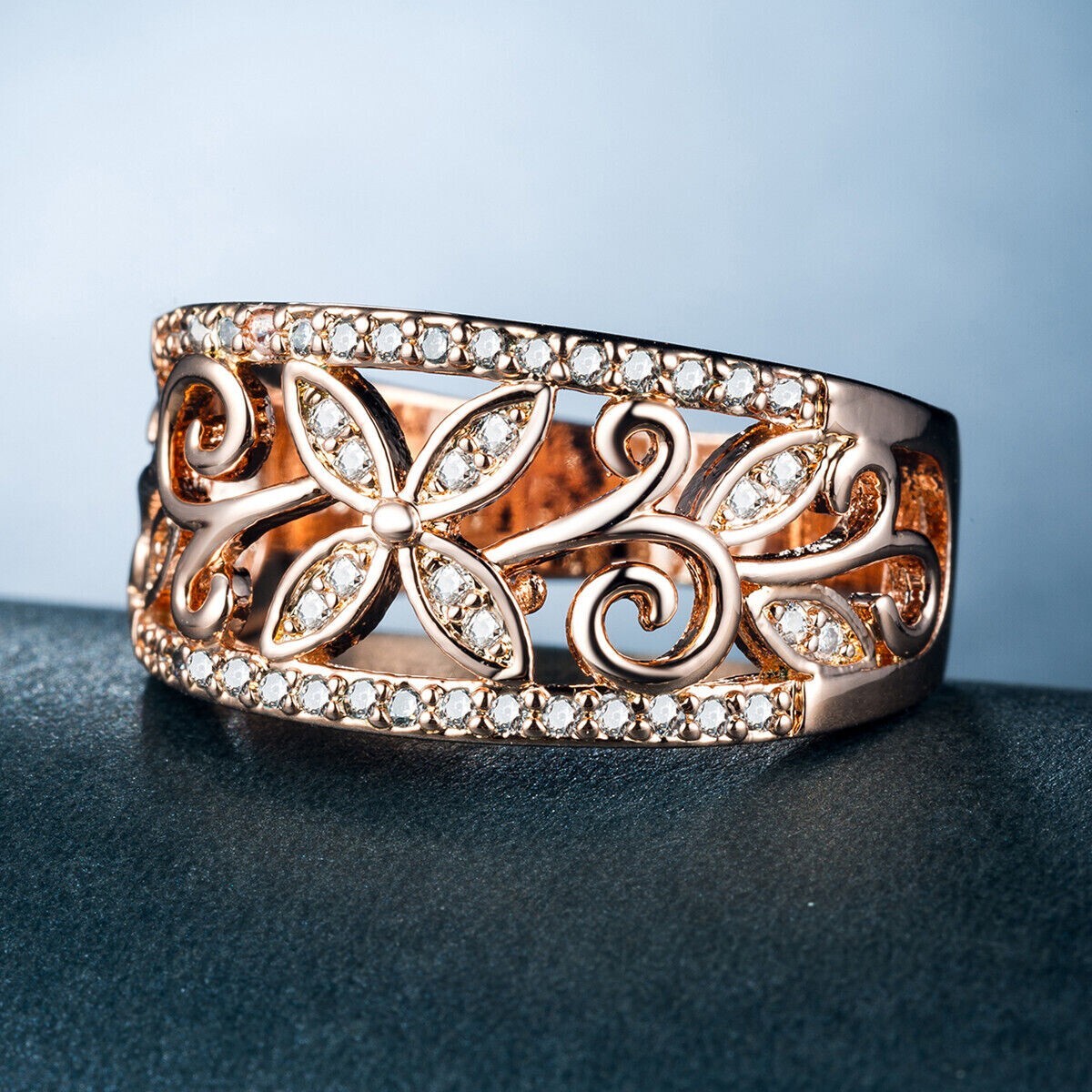 Trendy Flower Ring 1.80 Ct CZ Pretty Women Proposal Band 14K Rose Gold Plated