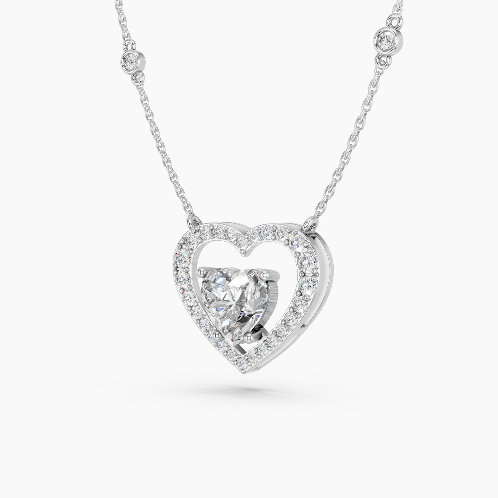 1.60CT Heart & Round Cut Moissanite Luxuries’ Style Pendant Necklace in Silver