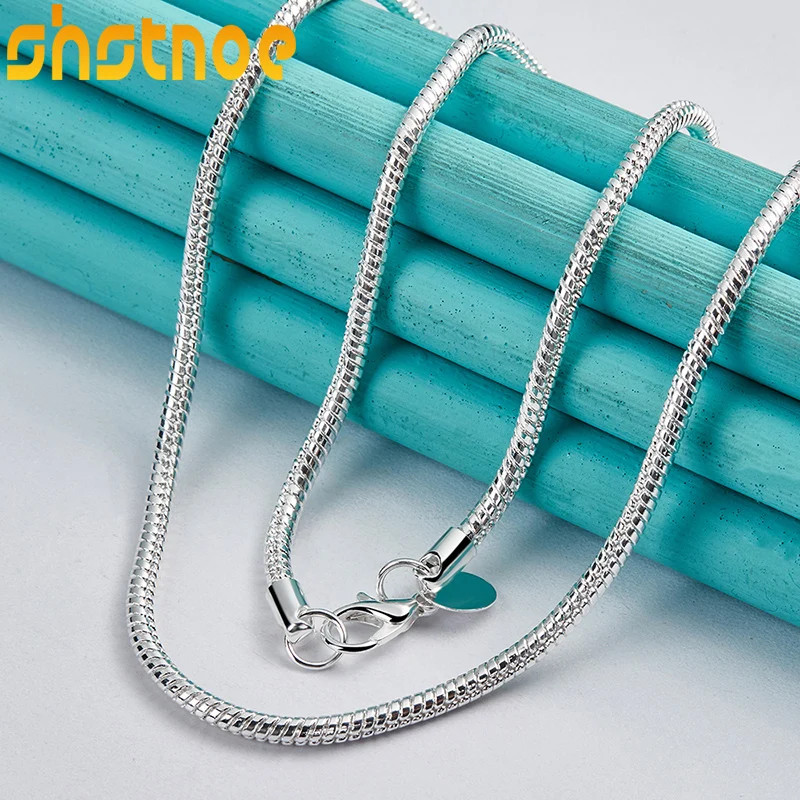 SHSTONE 925 Sterling Silver 3mm 16-30 Inch Snake Chain Necklace For Women Man