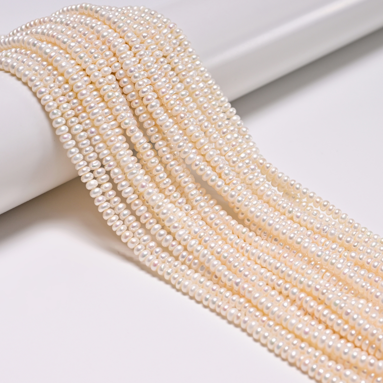 Natural White Fresh Water Pearl Rondelle Beads Size 2x4mm 15” Strand