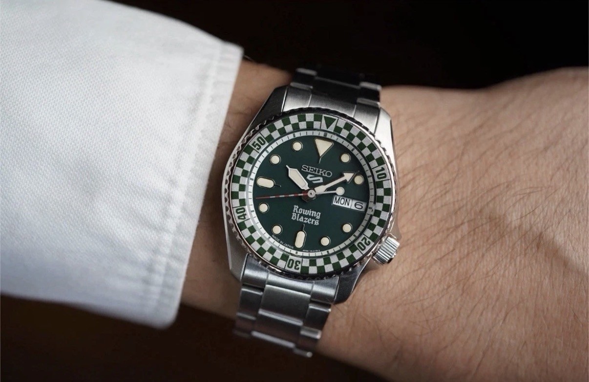 Seiko Rowing Blazers x 5 Sports Green Dial Auto Day/Date 100m SS Watch