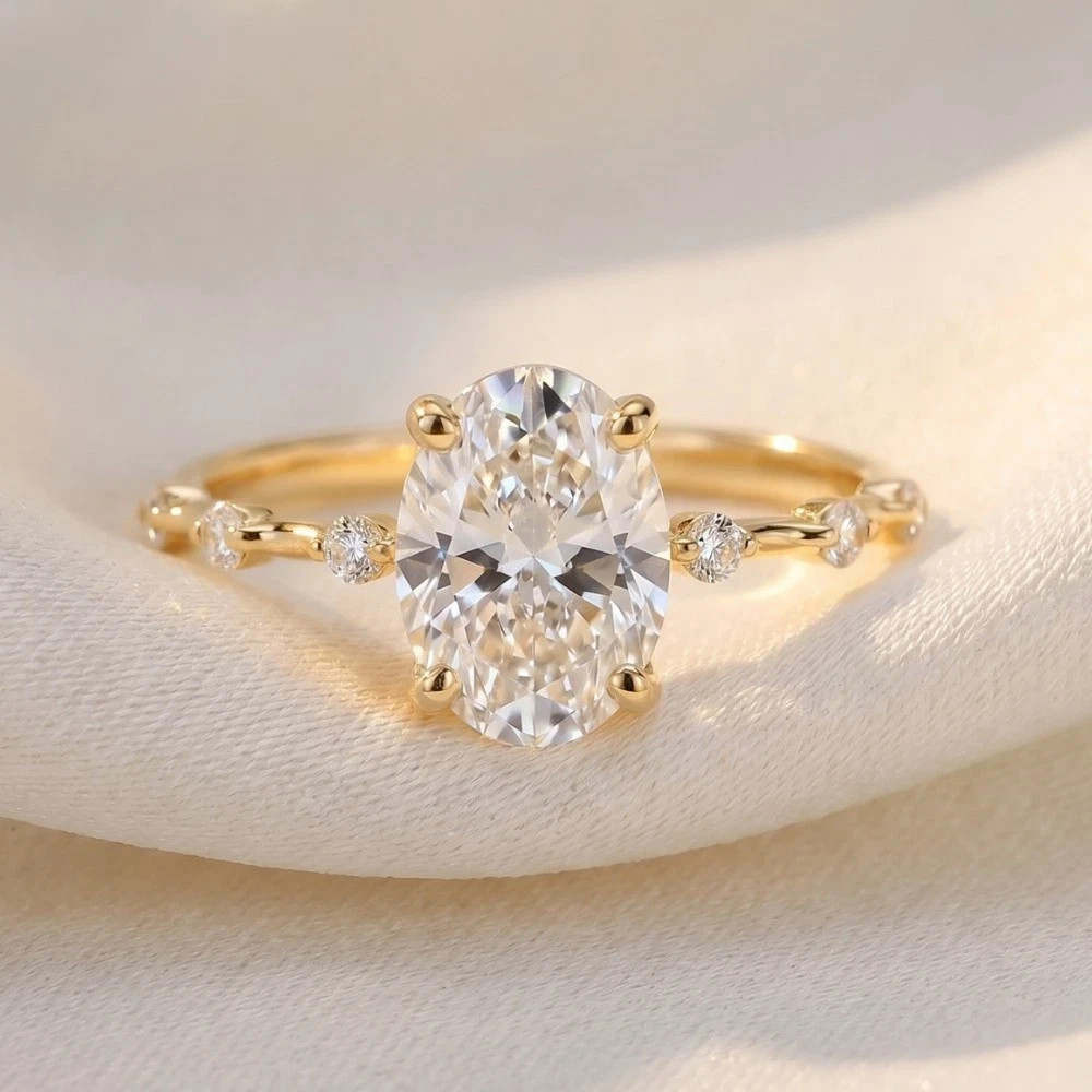 2.75 Ct Oval Cut Natural Lab Grown Diamond Wedding Ring 14K Yellow Gold Sz 7