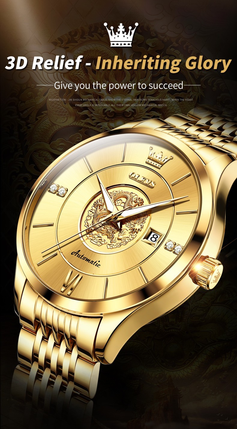 OLEVS 6693 Stylish Multi-functiom Dragon Dial Gents Formal Mechanical Watch