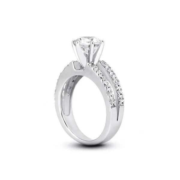 Side Stone Engagement Ring Solid 18K Gold 1.26 Carat Round Natural Diamond H VS2
