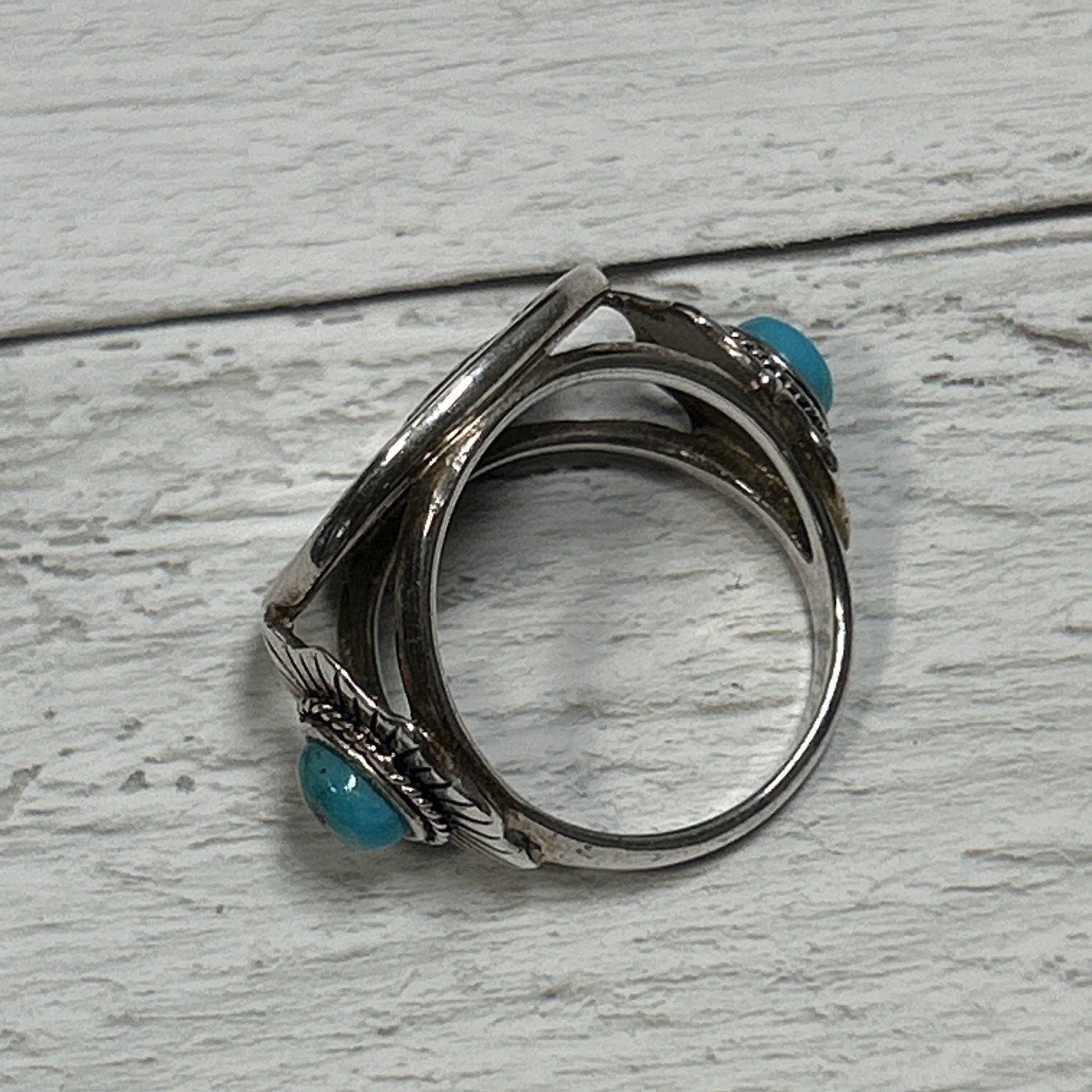 Vintage Silver 925 Navajo 1937 Indian Head Nickle Turquoise Ring Signed BBJ Sz 7