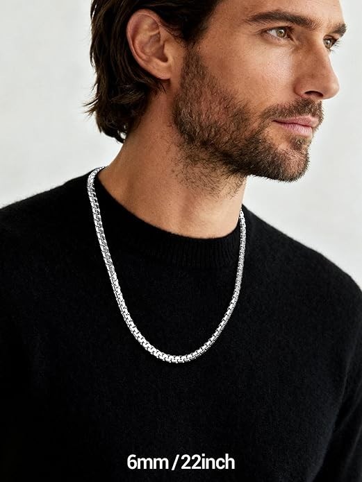Stainless Steel Box Link Chain Necklace Men Silver Gold Black 14-30in