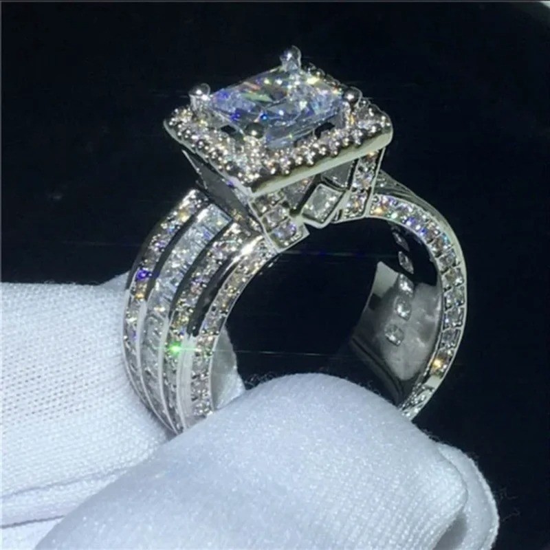 Women’s Stainless Steel Round Cut Cz Engagement Ring Band Size 5-12