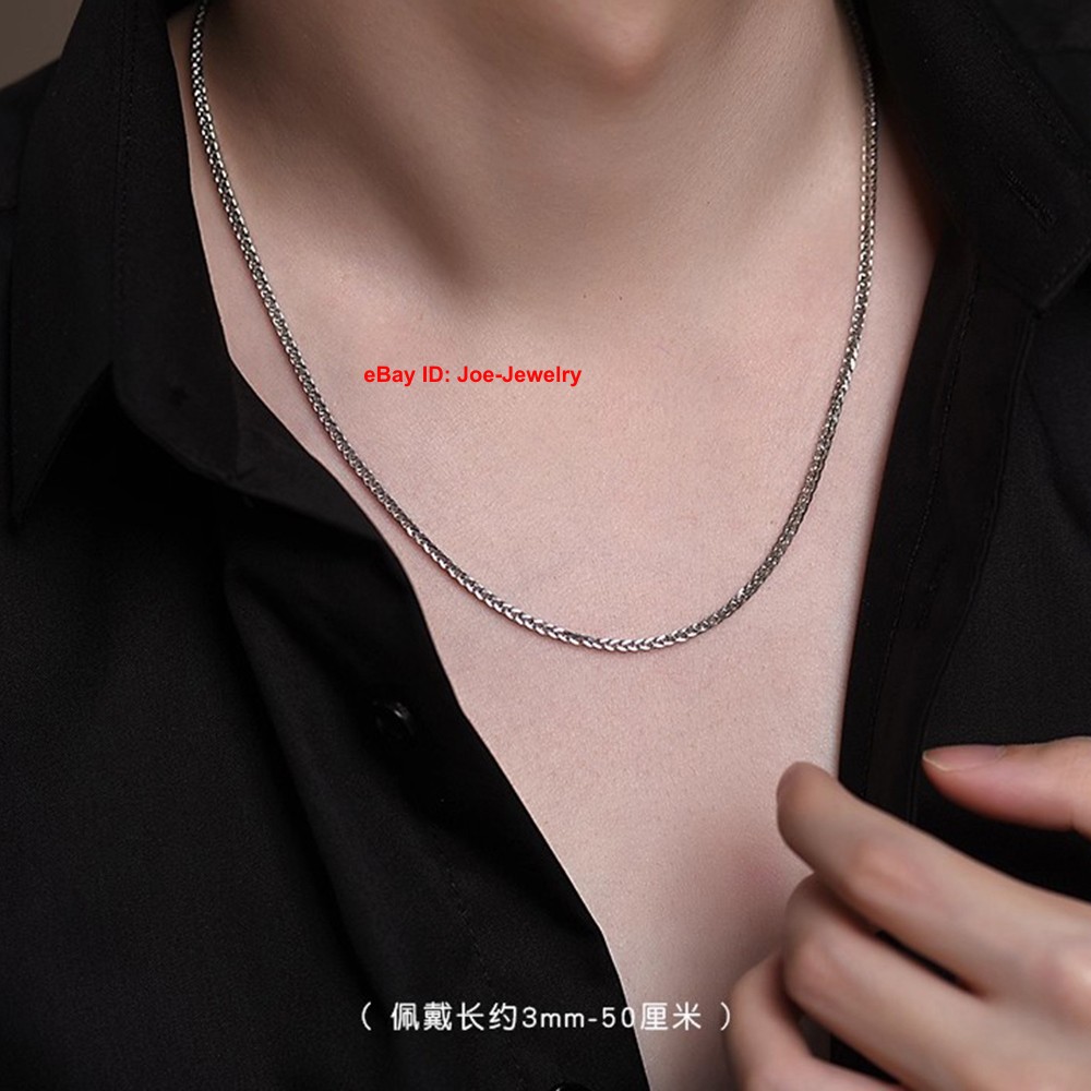 Pure 999 Fine Silver Necklace 1.2mm 2mm 3mm Wheat Link Chain Necklace 15.7-31.5″