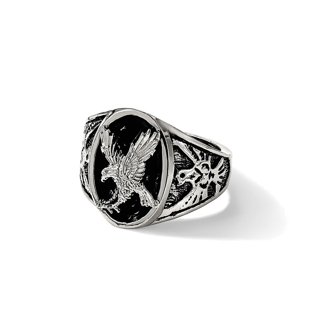 Stainless Steel Polished and Textured Enameled Eagle Ring Size 9 for Men’s