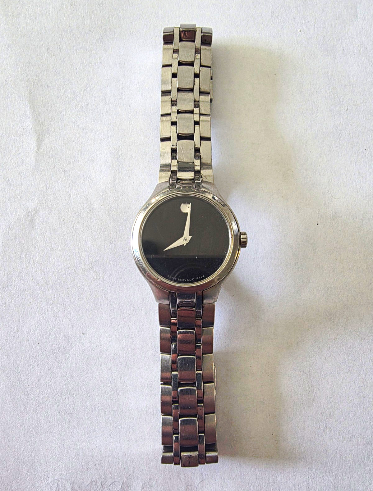 Movado Museum Women’s Swiss Made Quartz Black Dial Sapphire 28mm SS Bracelet