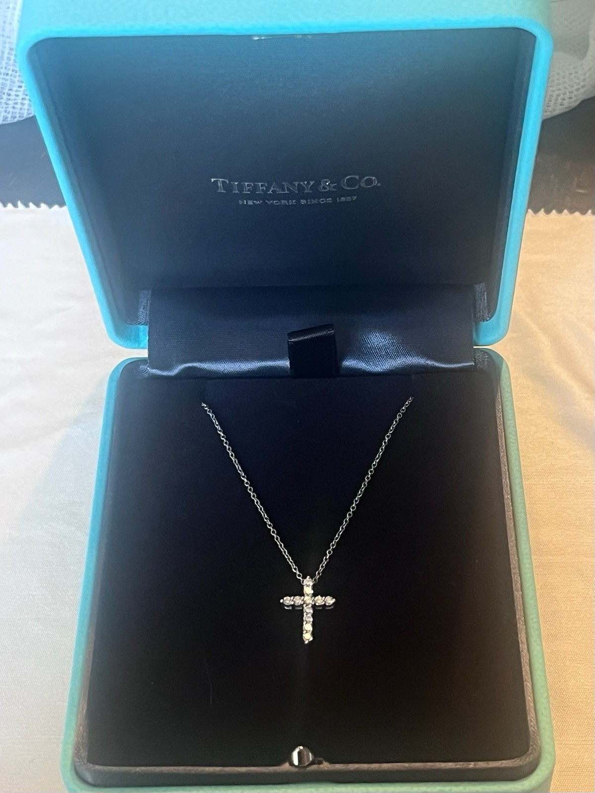 Tiffany & Co. Signed Pt950 Platinum Diamond Cross Pendant Necklace