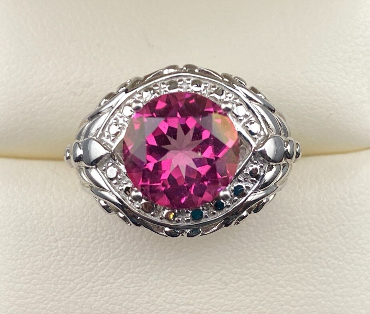 Sterling Silver 925 TC 3.7 Carat Pink Red Topaz Cocktail Ring Sz 5.75 – 6.7 Gram