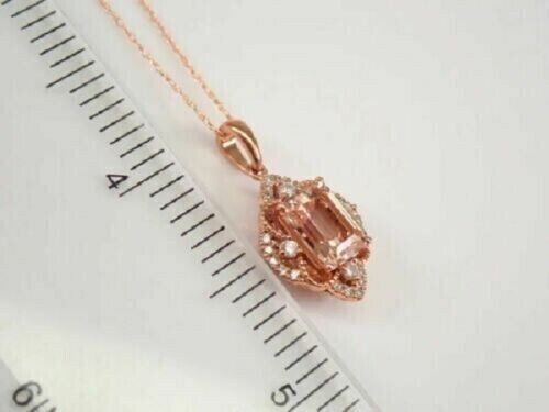 3Ct Emerald Cut Lab Created Morganite Women Pendant 14K Rose Gold Plated Silver