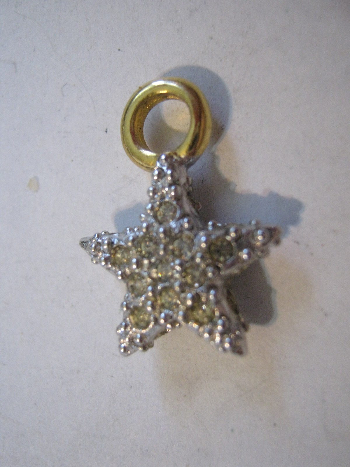 THREE Diff Yellow Gold Plated Charms w/ Rhinestones, Red Bow, White Heart & Star