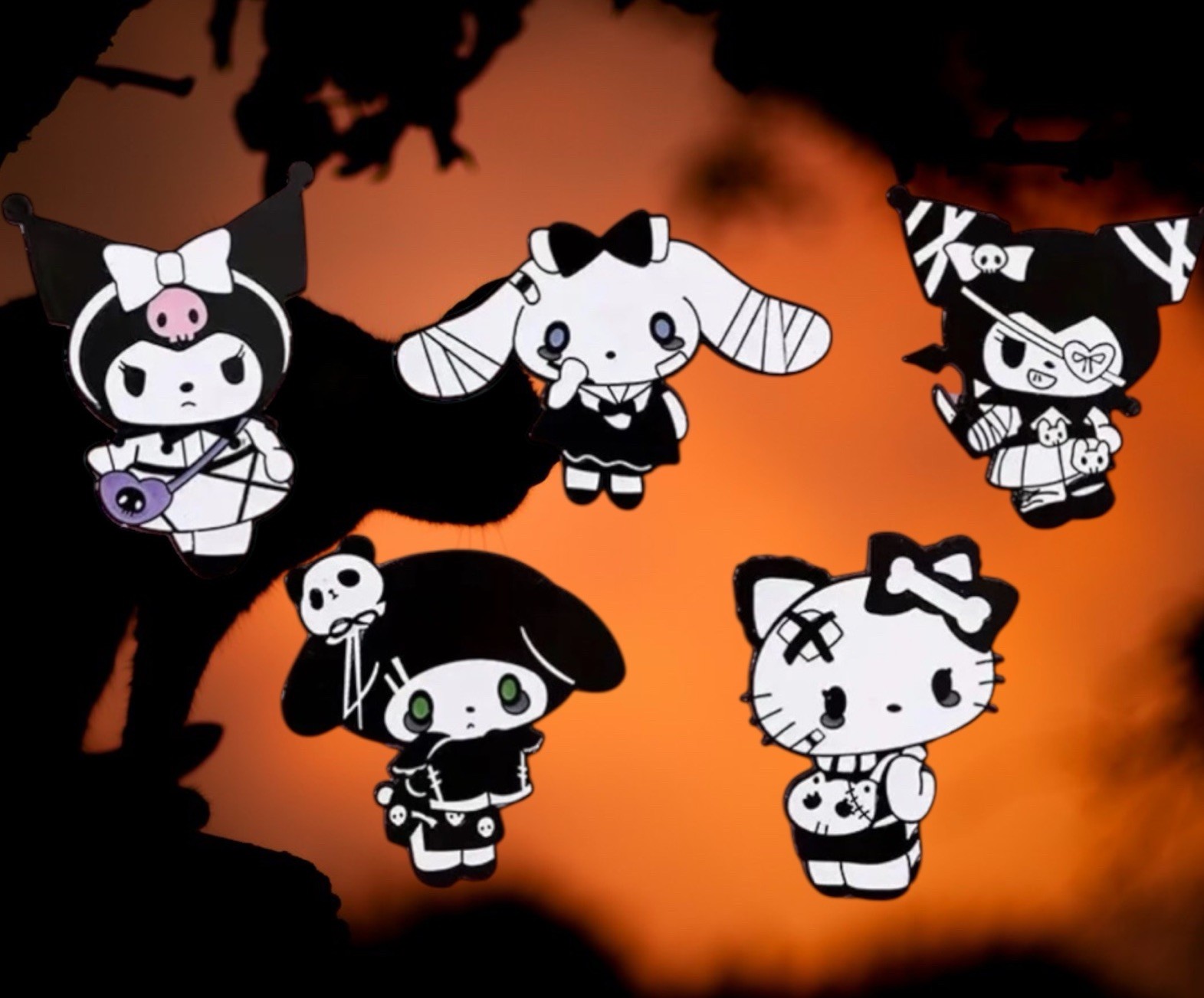 5pc Sanrio Gothic Pins Miniso Hello Kitty Kuromi Cinnamoroll My Melody