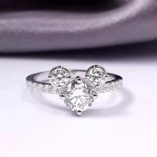 Real Moissanite 2.80Ct Round Cut Mickey Mouse Band Ring 14K White Gold Plated