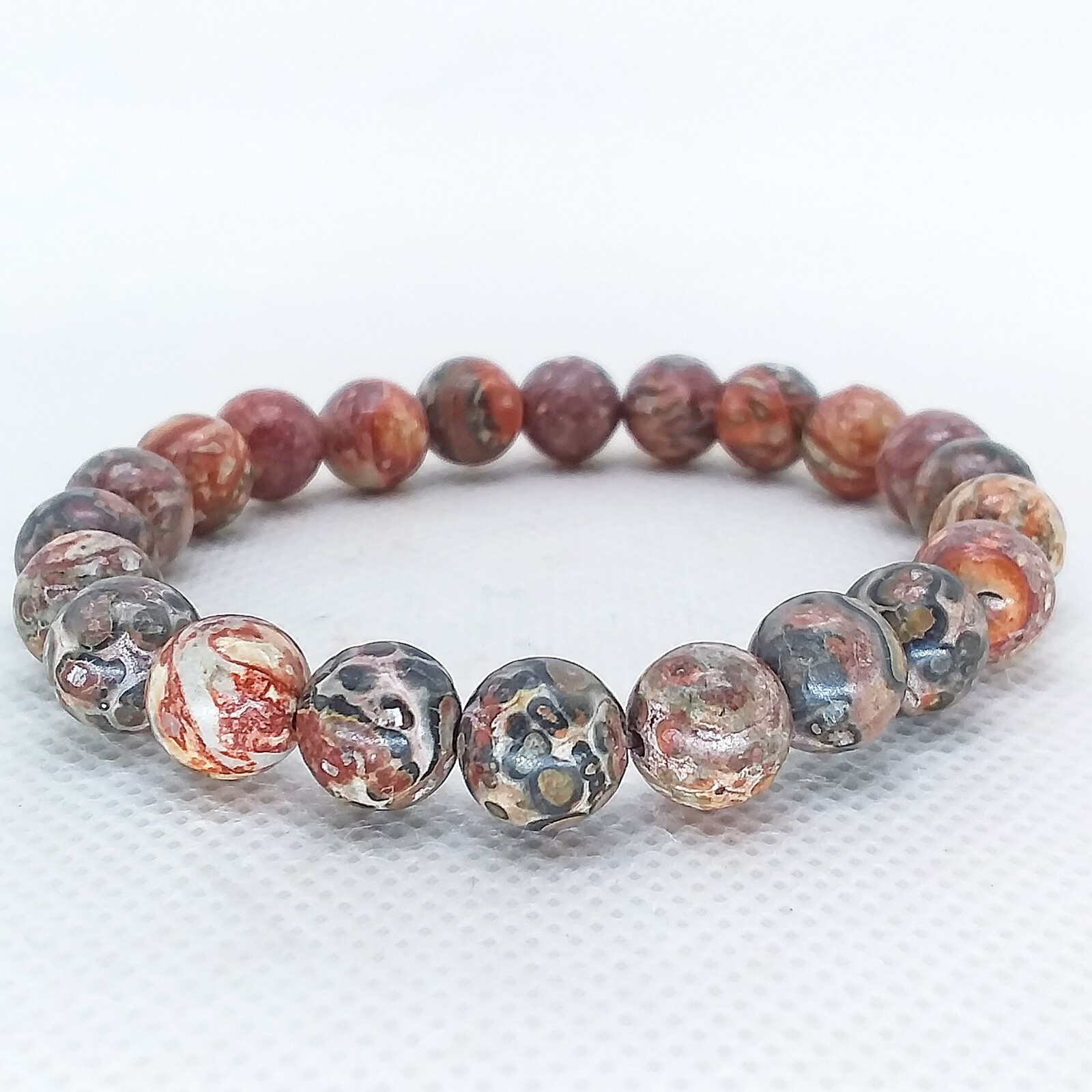 Leopard Jasper, 8mm, bracelet, elastic, stretchy, green, orange, yellow, #1918