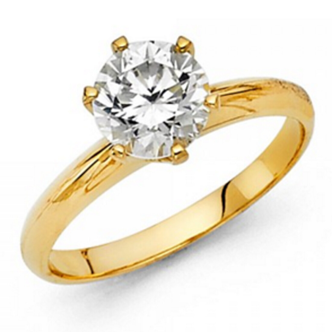 14k Sold Gold Engagement 1ct. Ideal Cut Round Simulated Heavy Solitaire Ring