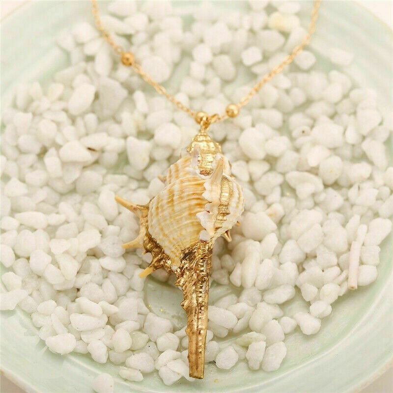 Murex Sea Shell Pendant Necklace Gold Mermaid Beach Nautical Boho Jewelry
