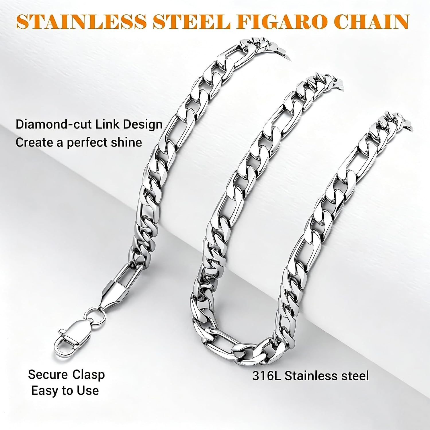 Hypoallergenic 5mm/7mm Figaro Chain in Silver – Perfect Gift for Every Occasion