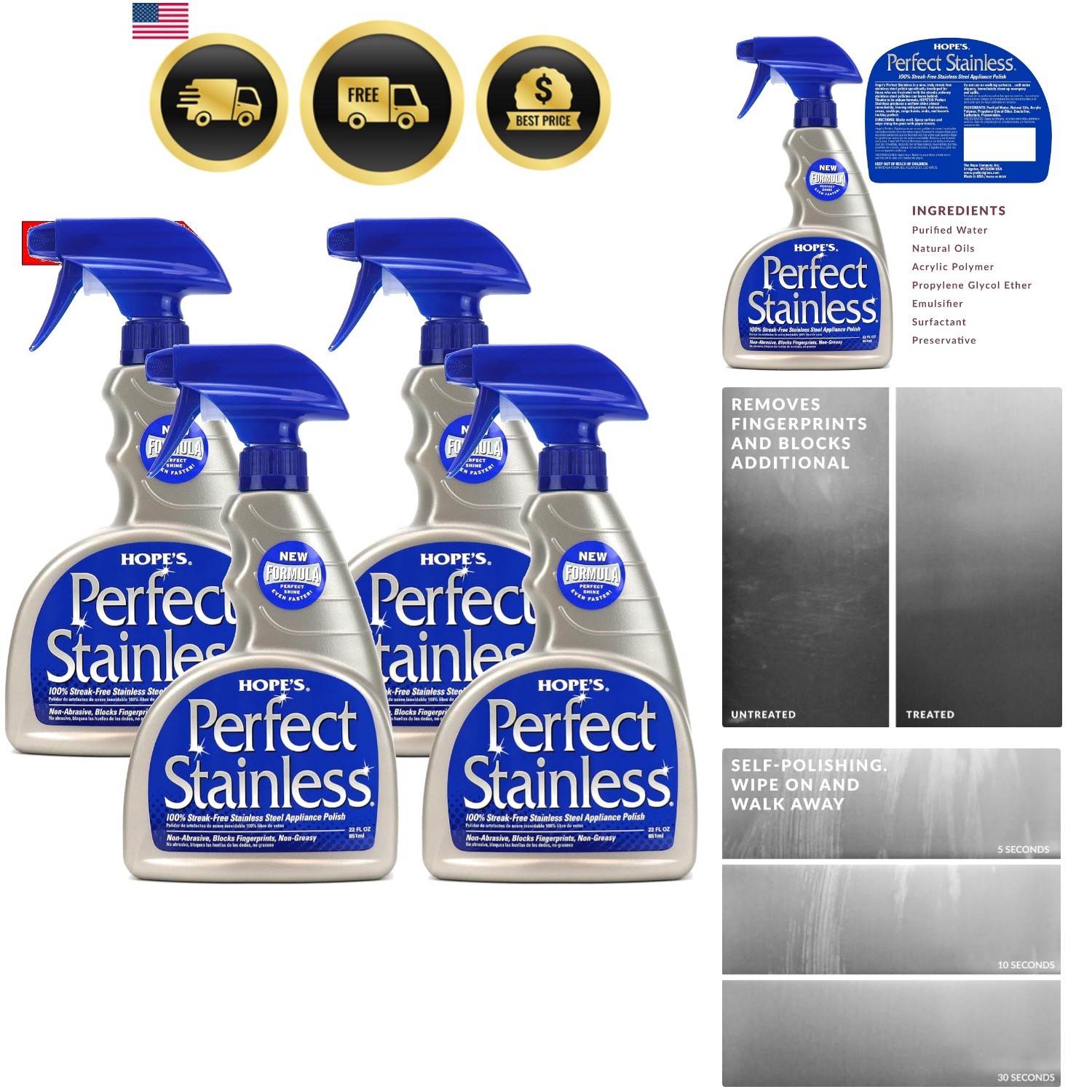 Perfect Stainless Steel Cleaner 22-Ounce, Streak-Free Self-Polishing Formula,…