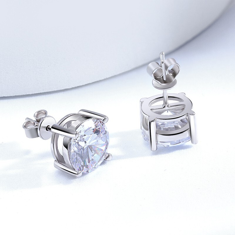 0.1-3ct Round Moissanite Stud Earrings Men Women Hip Hop 18K White Gold Plated