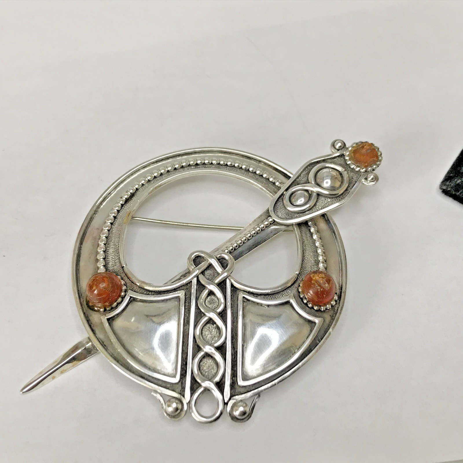 Sterling Silver Irish Celtic Penannular Kilt Cloak Clasp Pin Brooch 22.4g